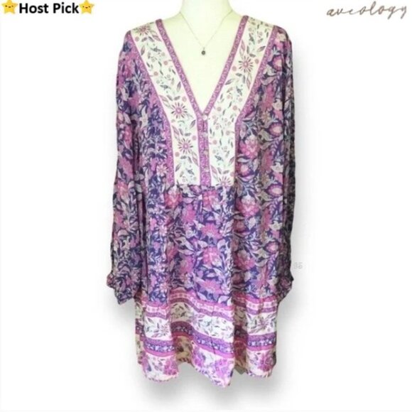 Aveology Dresses & Skirts - AVEOLOGY Boho 2-in-1 Tunic Dress & Top - Purple White Paisley - Size 3X/4X - NWT